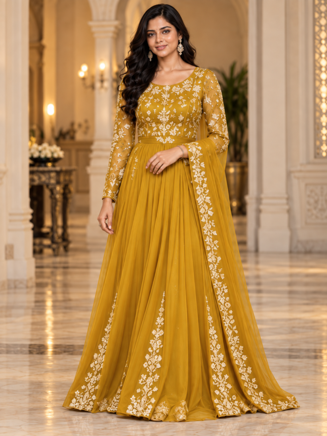 Emerald Noor Embroidered Anarkali Gown with Dupatta