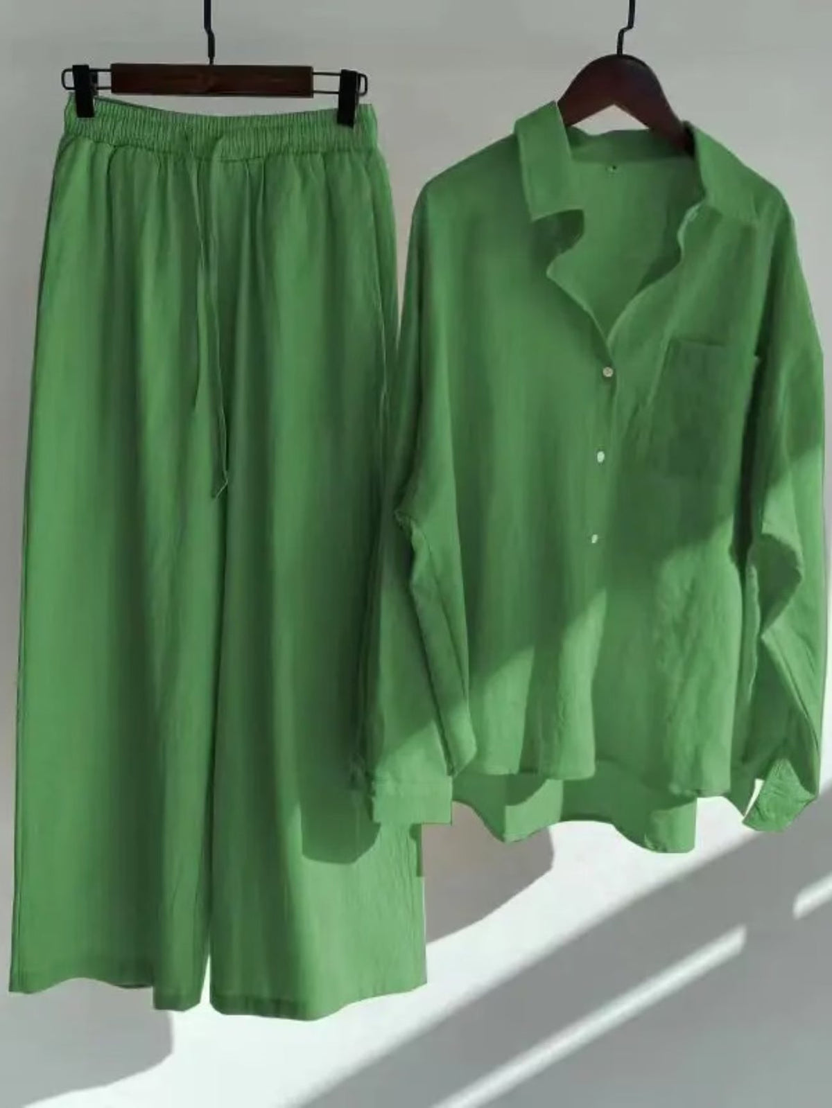 Fashionable Women’s Cotton Slacks & Shirt Suit Set