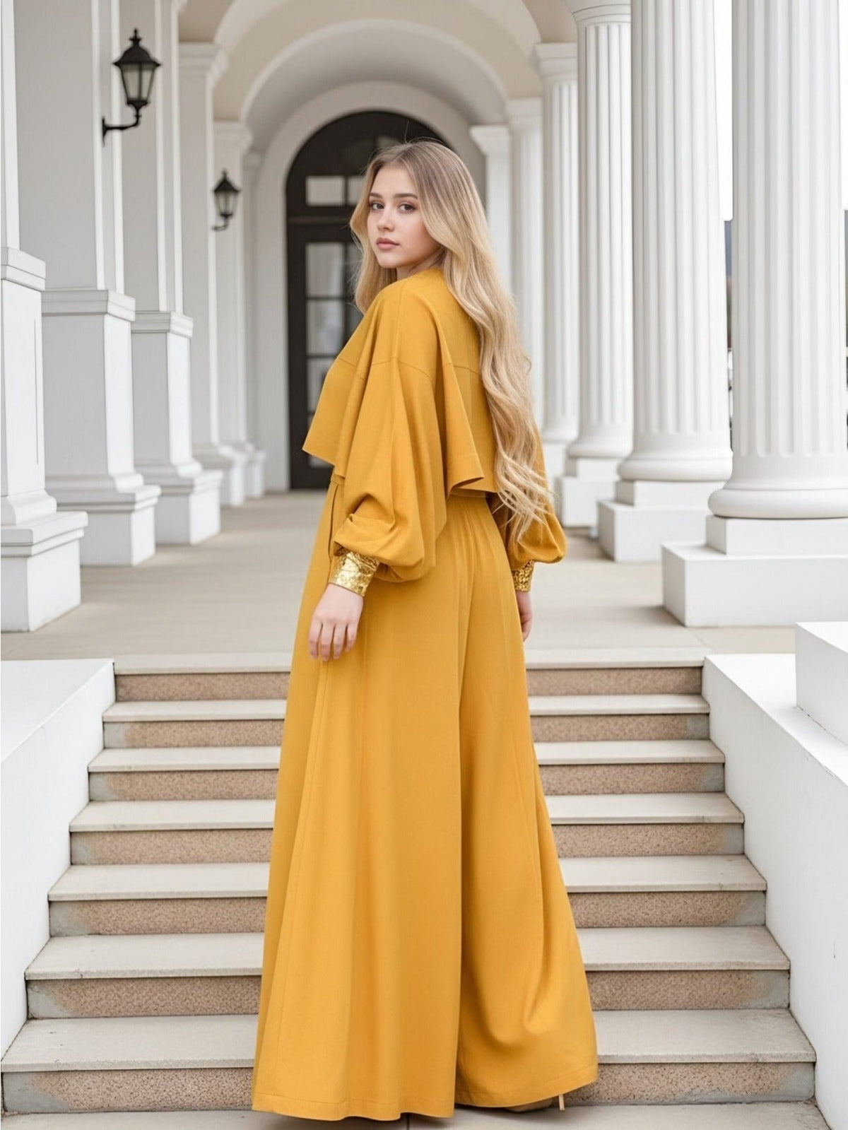 Plus Size Elegant Lantern Sleeve Top & Wide-Leg Pants Set – Chic Two-Piece Suit for Women