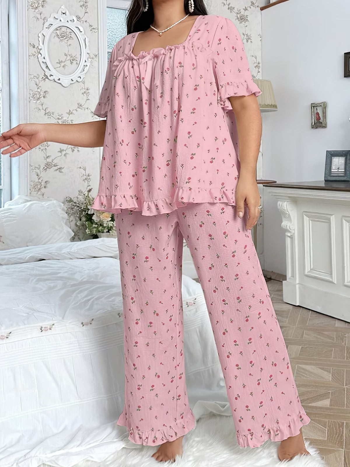 Chic Bow Print Lounge Co-Ord Set