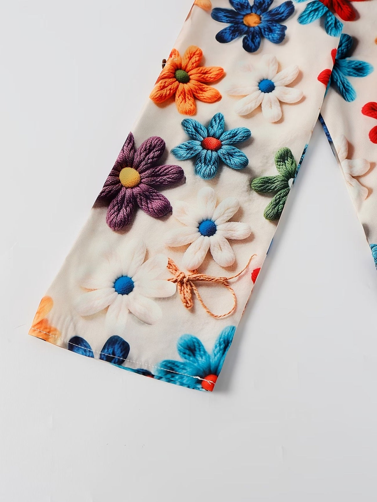 Women’s Floral Long-Sleeve Shirt with Printed Pants – Stylish Two-Piece Everyday Outfit (With Tie & Button Details)