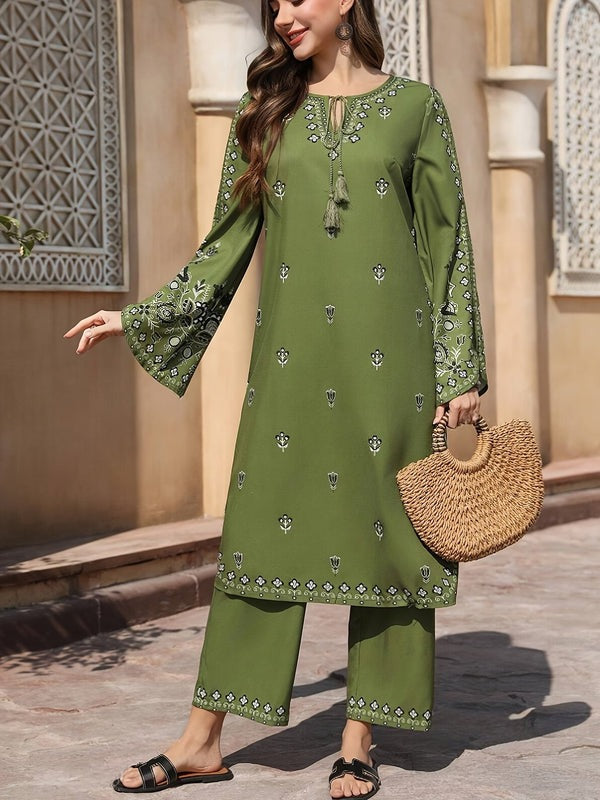 Women’s Comfortable Floral Tunic Top with Matching Pants – Modern Casual Co-Ord Outfit