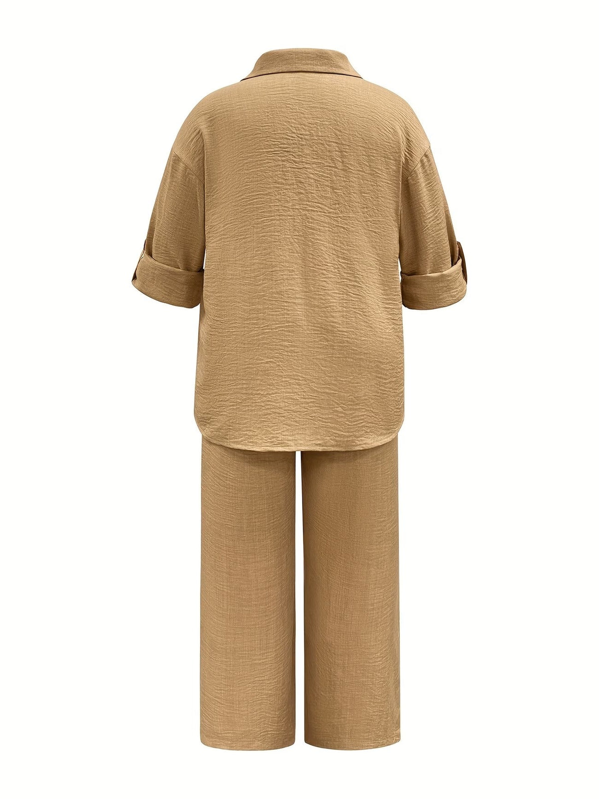 Plus Size Women’s Autumn & Winter Casual Co-Ord Set – Lapel Button Shirt with Comfortable Wide-Leg Pants
