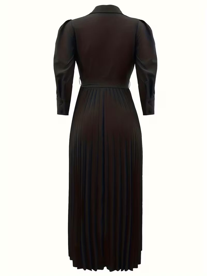 Women’s High-Waisted Polo Collar Dress | Casual Pleated Comfort Dress for Daily Wear