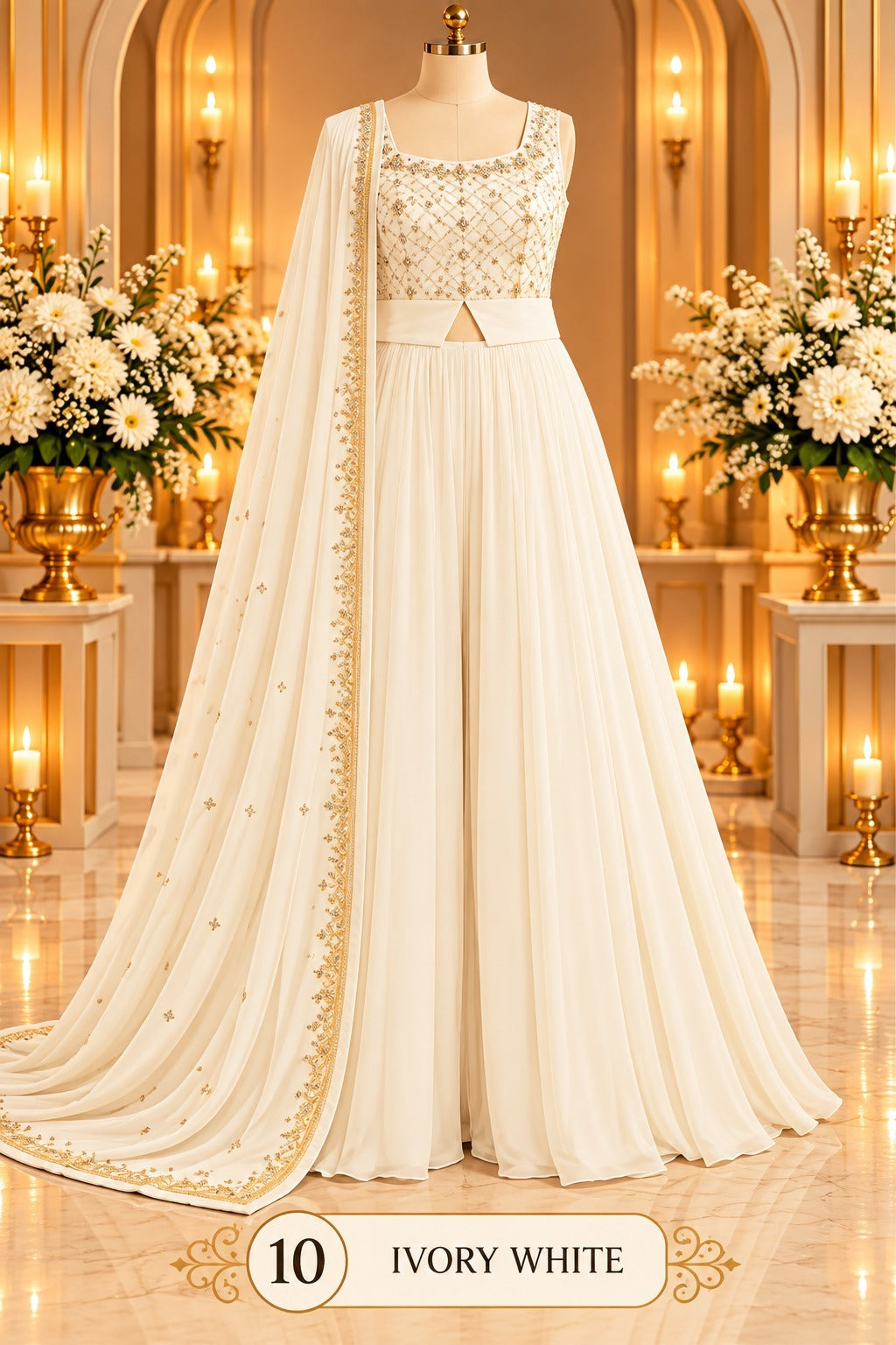 Women’s Embroidered Flared Gown with Dupatta