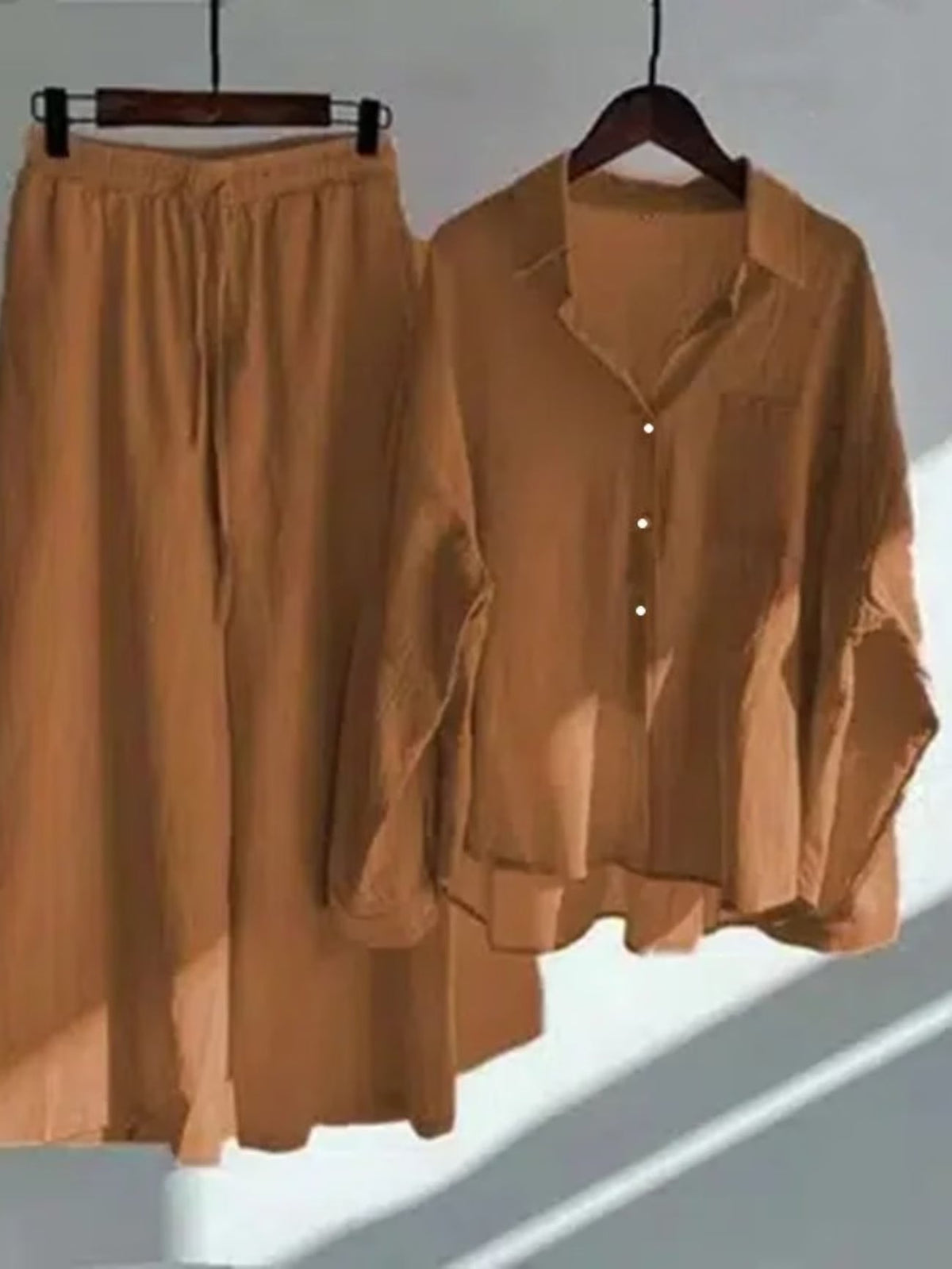 Fashionable Women’s Cotton Slacks & Shirt Suit Set