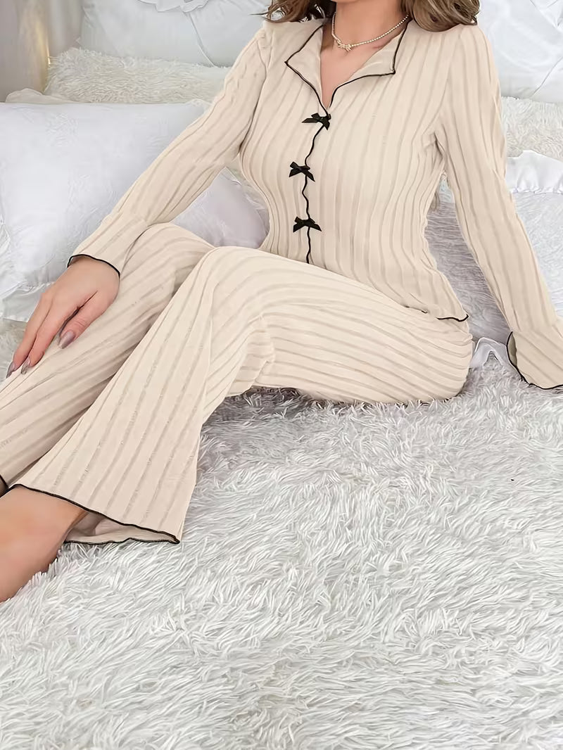 Pack of 2 Women’s Winter Pajama Sets – Cozy Flannel Sleepwear with Elegant Bell Sleeves