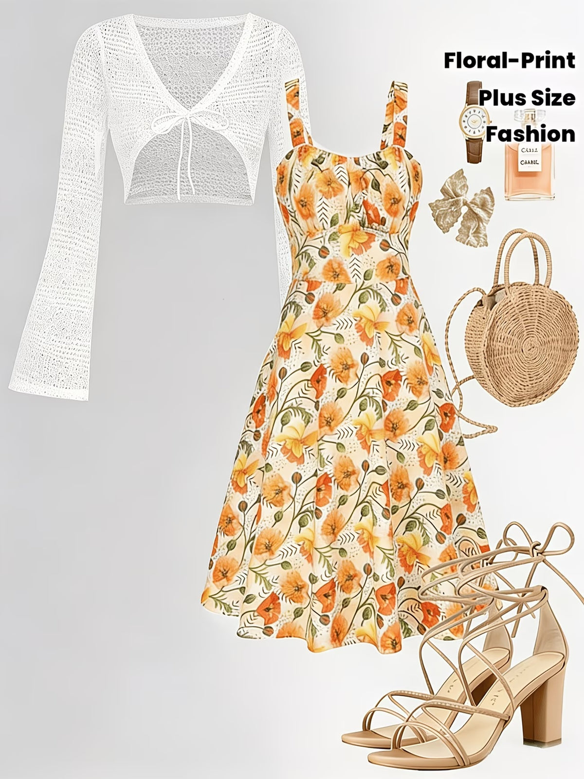 Women's Floral Halter Dress & Cardigan Set