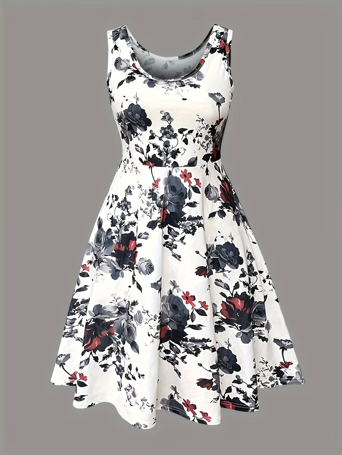 Plus Size Women Elegant Lace Coat & Printed Vest Dress 2-Piece Outfit Set