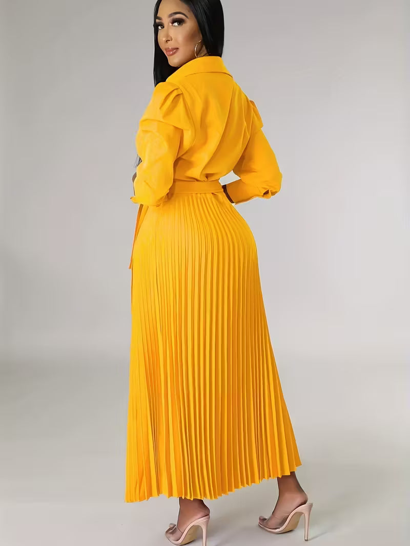 Women’s High-Waisted Polo Collar Dress | Casual Pleated Comfort Dress for Daily Wear