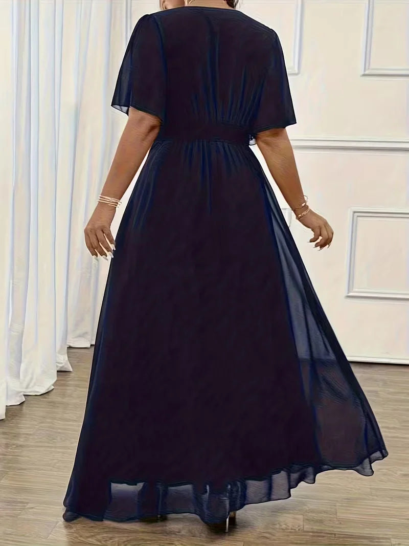 Flowy Flutter Sleeve Maxi Dress for Women — Elegant Plus Size Evening Gown