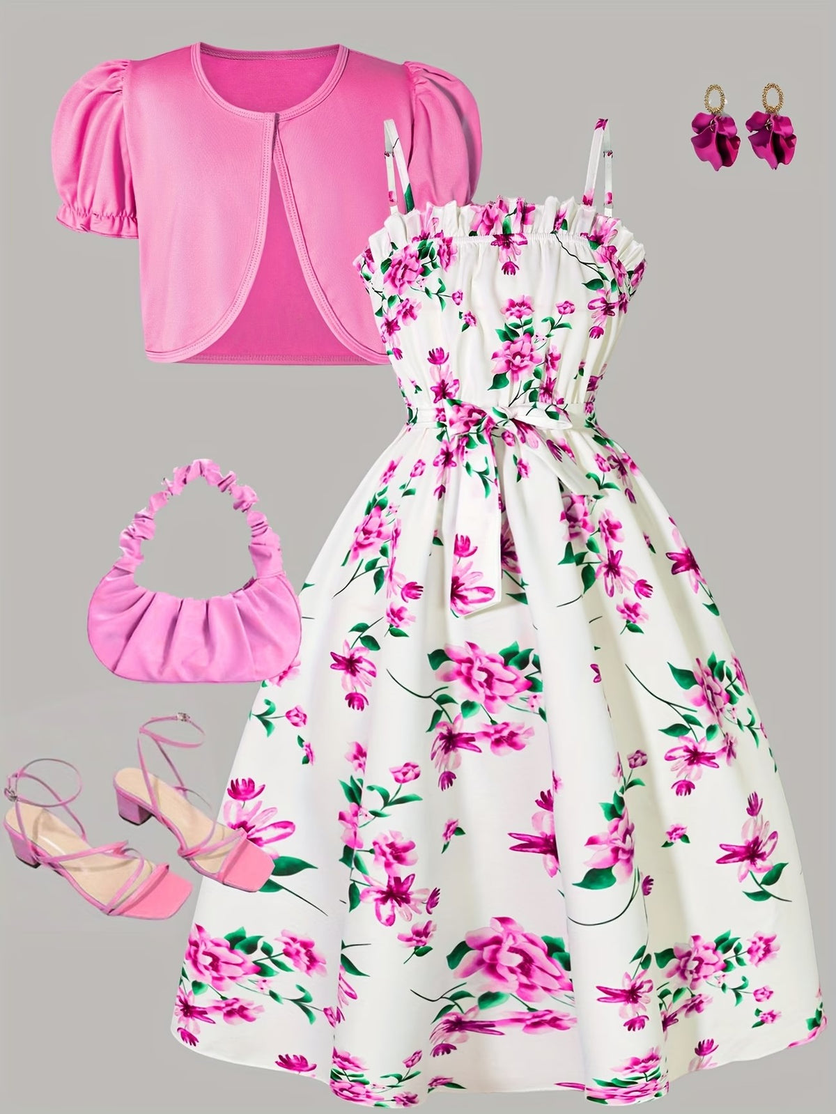 Girls Floral Dress & Cardigan 2-Piece Set