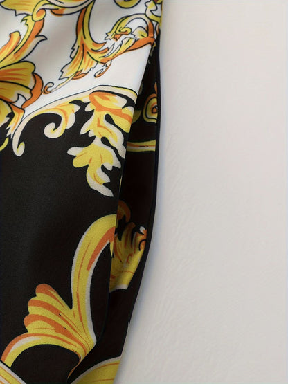 Tribal Print Lapel Button-Front Dress