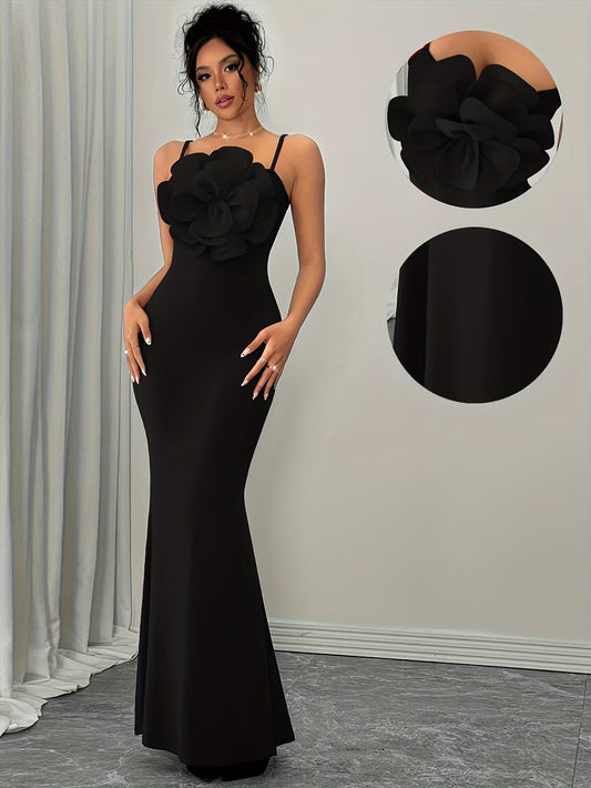 Women's Elegant 3D Floral Statement Maxi Dress