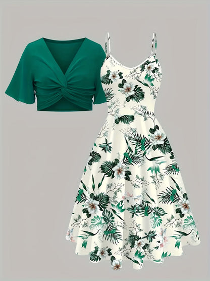 Women Summer Vacation Floral Dress & Top 2-Piece Set