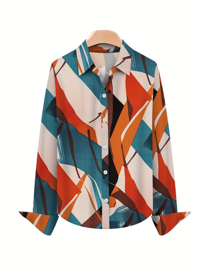 Women’s Floral Long-Sleeve Shirt with Printed Pants – Stylish Two-Piece Everyday Outfit (With Tie & Button Details)