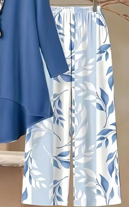 Elegant Leaf Print High-Low Co-Ord Set