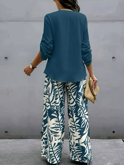 Elegant Long Sleeve Top + Pants Set Spring-Summer