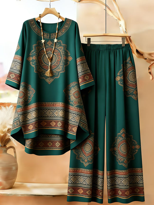 Women's Retro Bohemian Geometric Print Casual Co-Ord Set