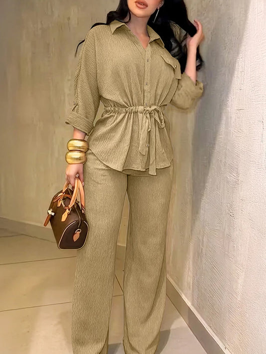 Chic Drawstring Wide-Leg Co-Ord Set