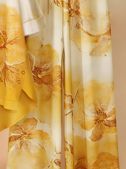 Asymmetrical Top with Floral Gradient Printed Wide-Leg Pants | Bohemian Everyday Style