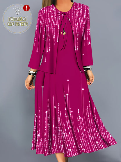 Women's Botanical Print Dress & Tie-Front Cardigan Two-Piece Set