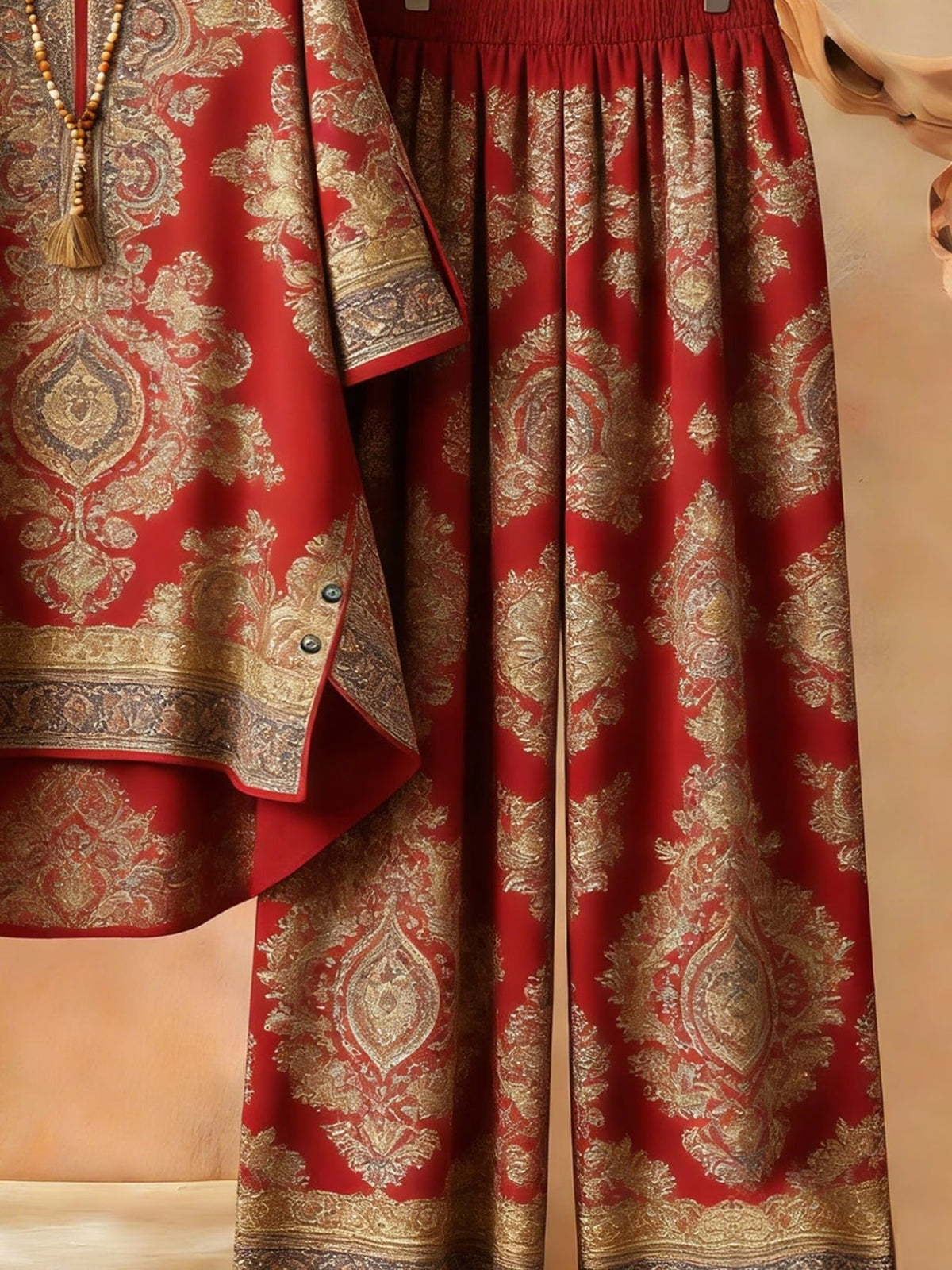 Featuring Persian Floral Print Design, Crew Neck, Dipped Hem, Suitable for Everyday Casual Wear, Comfortable and Stylish