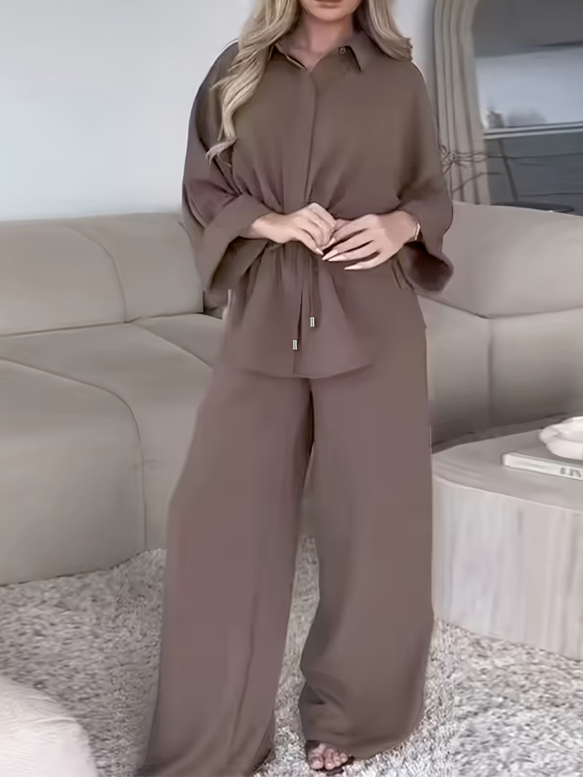Chic Drawstring Wide-Leg Co-Ord Set