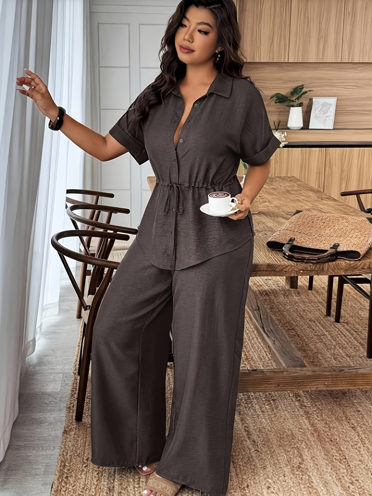 Chic Drawstring Wide-Leg Co-Ord Set