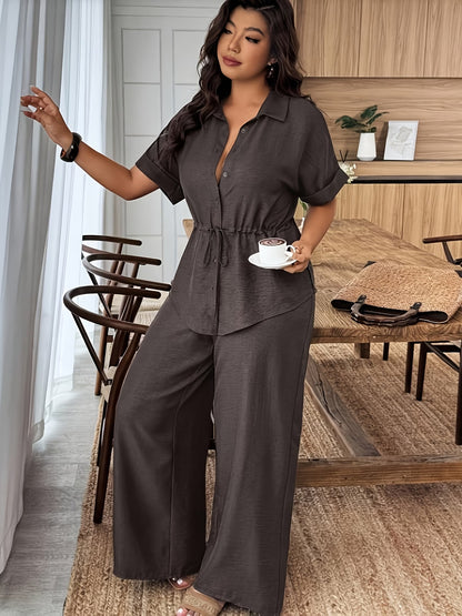 Chic Drawstring Wide-Leg Co-Ord Set