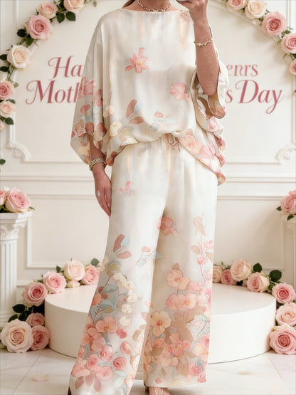 Women's Elegant Printed Batwing Sleeve Two-Piece Set