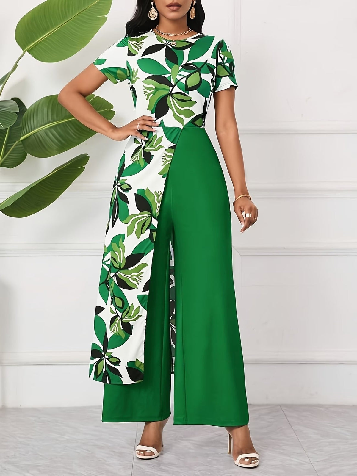 Chic Floral Zip-Front Jumpsuit – Stylish Spring & Summer Party Wear for Women