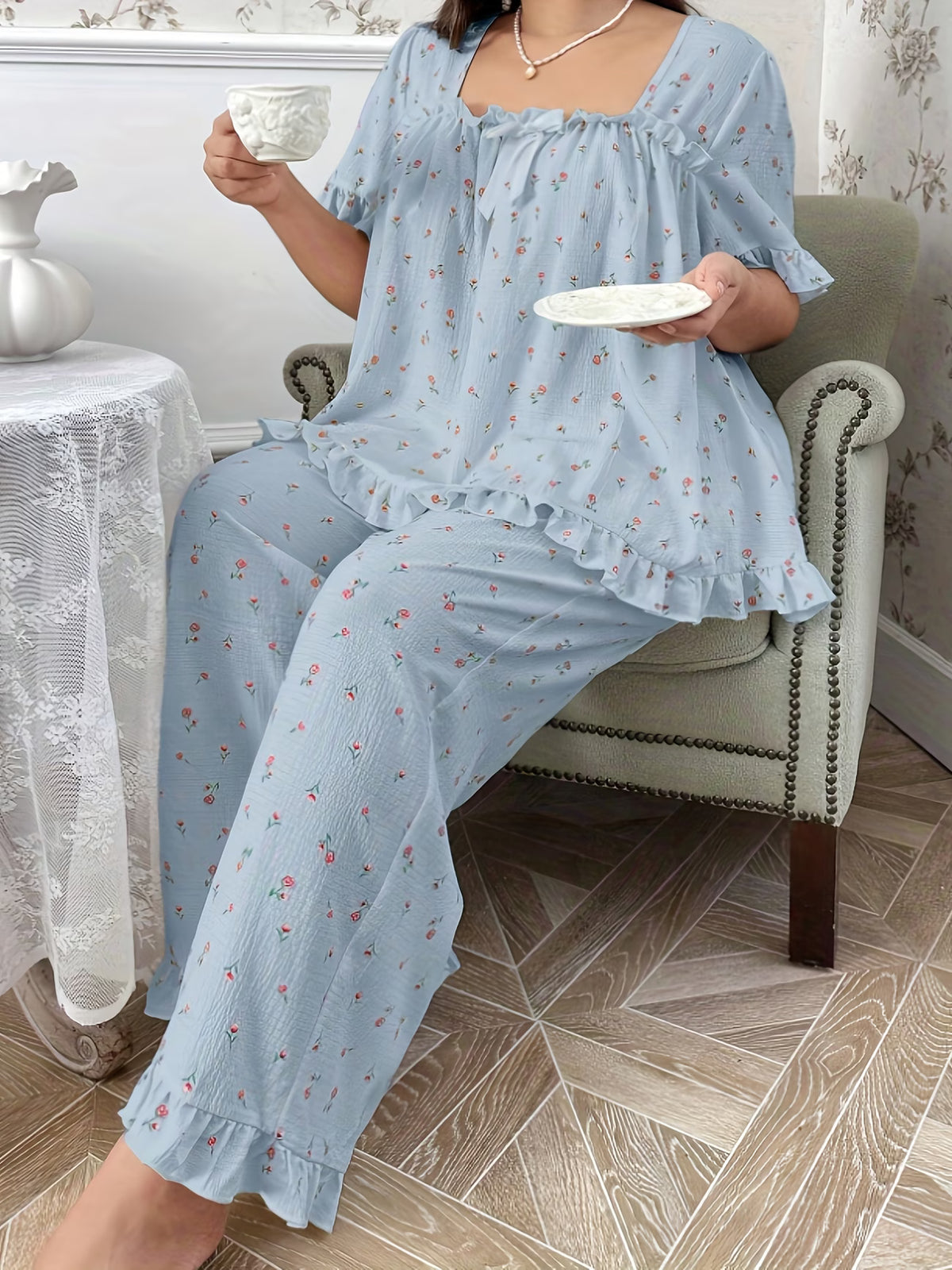 Chic Bow Print Lounge Co-Ord Set