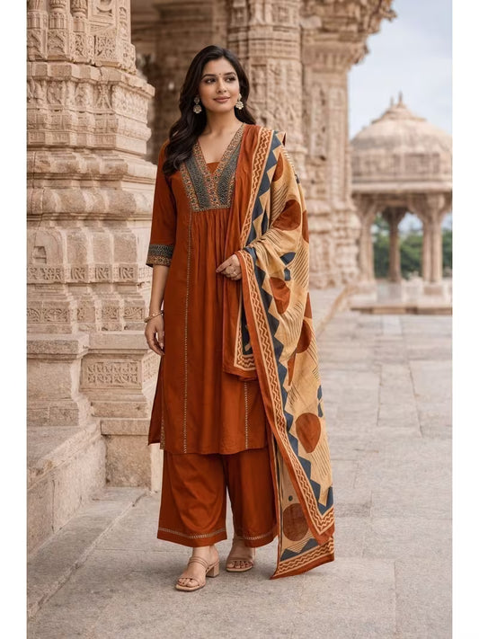 Brown Royal Kurta Palazzo Set 🤎