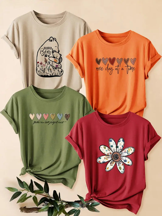 4Pc Stylish Graphic Print T-Shirts