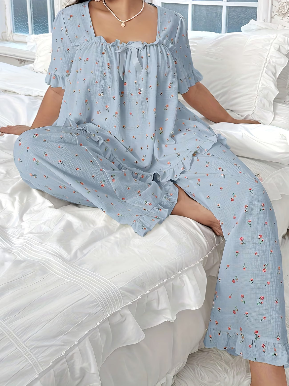 Chic Bow Print Lounge Co-Ord Set