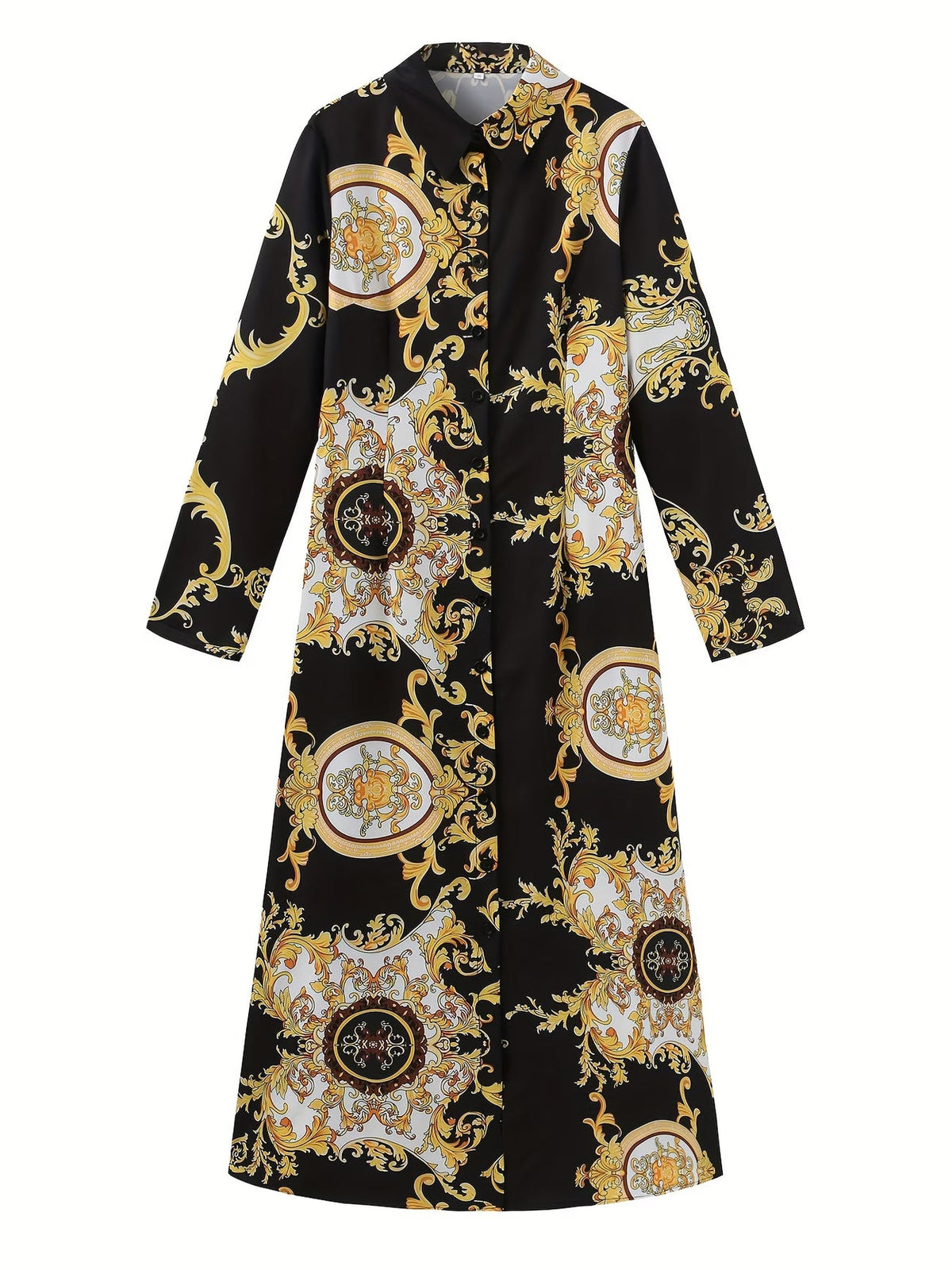 Tribal Print Lapel Button-Front Dress