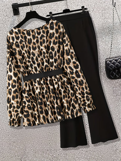 Women's Elegant Waist-Tied Top & Flared Pants Two-Piece Set