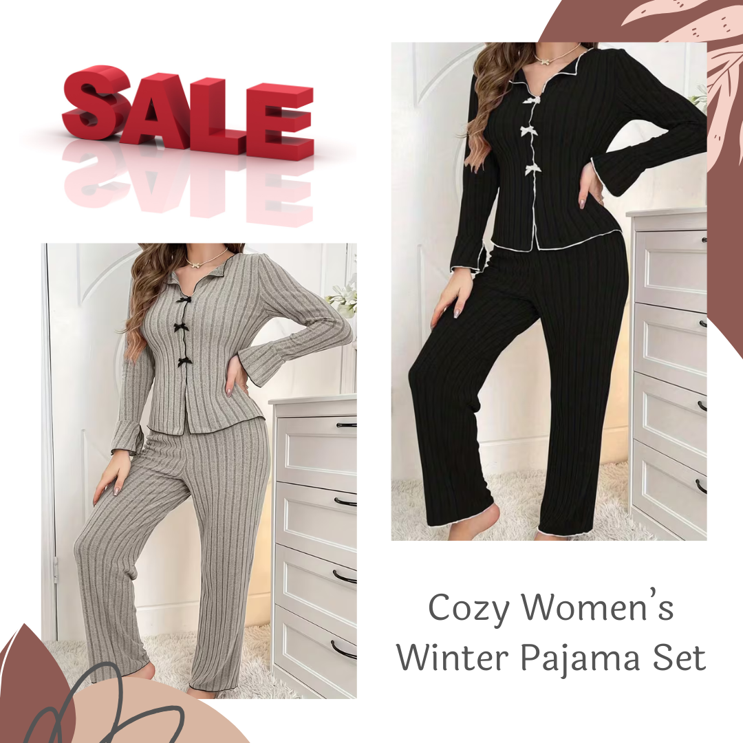 Pack of 2 Women’s Winter Pajama Sets – Cozy Flannel Sleepwear with Elegant Bell Sleeves