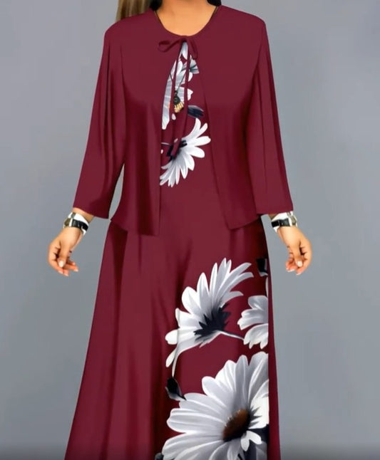 Women's Botanical Print Dress & Tie-Front Cardigan Two-Piece Set
