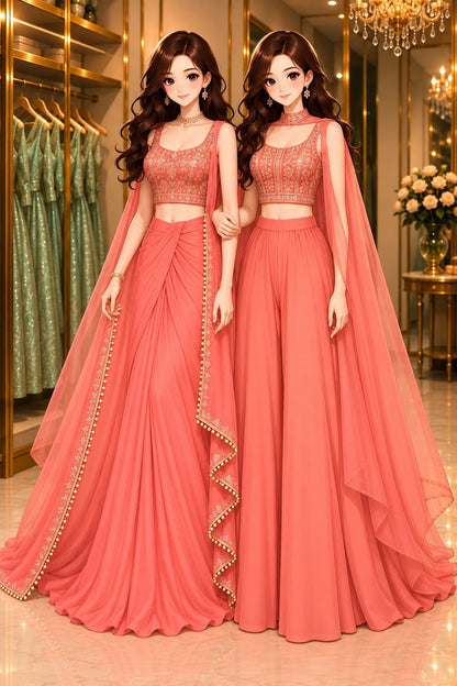 Women’s Embroidered Lehenga Choli with Dupatta Set