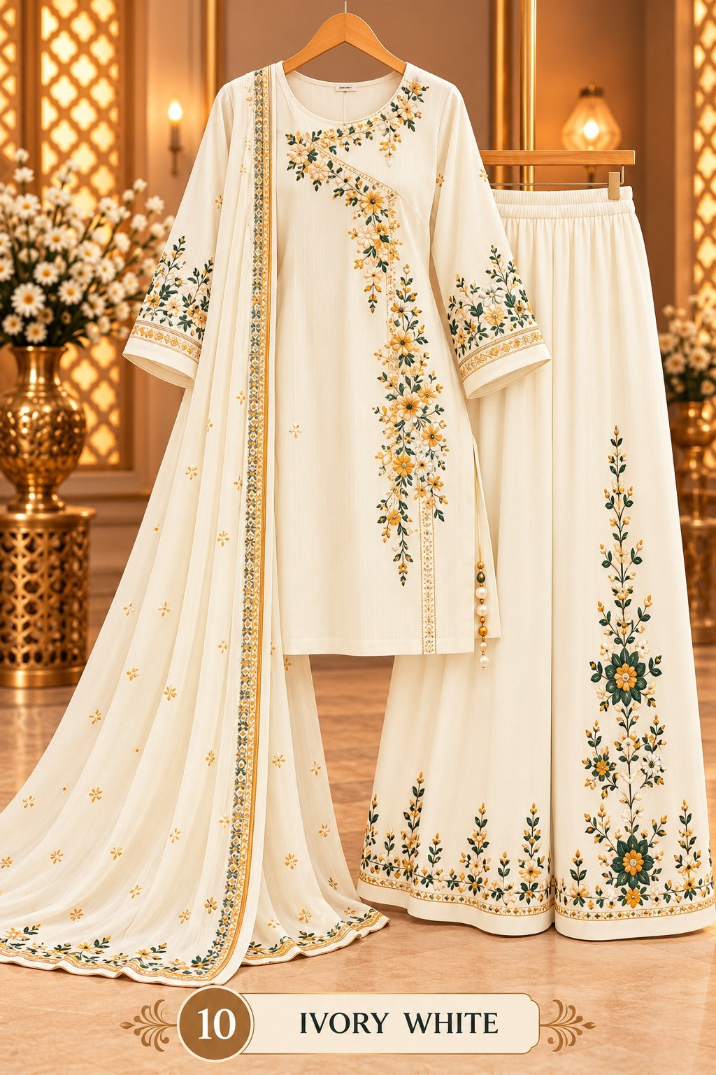 Women’s Floral Embroidered Kurta Palazzo Set with Dupatta