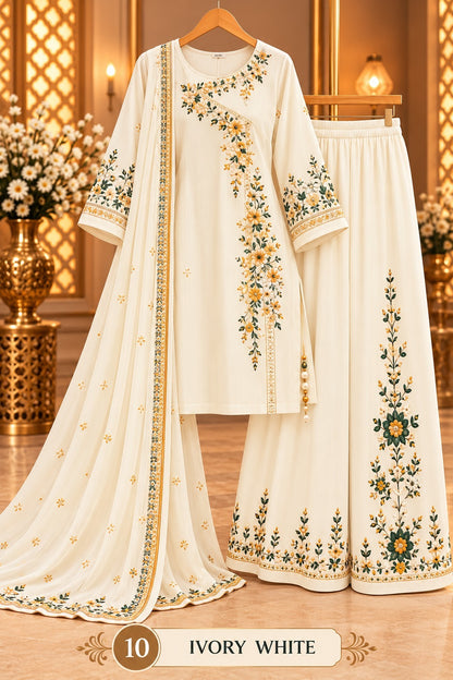 Women’s Floral Embroidered Kurta Palazzo Set with Dupatta