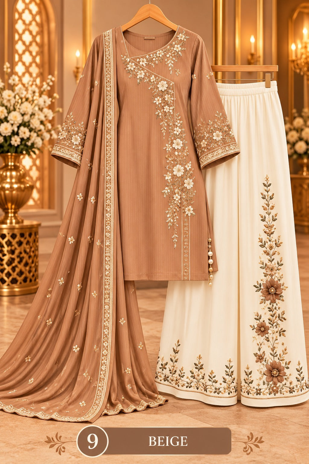 Women’s Floral Embroidered Kurta Palazzo Set with Dupatta
