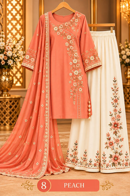 Women’s Floral Embroidered Kurta Palazzo Set with Dupatta