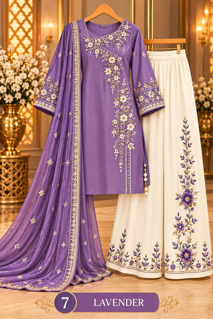 Women’s Floral Embroidered Kurta Palazzo Set with Dupatta