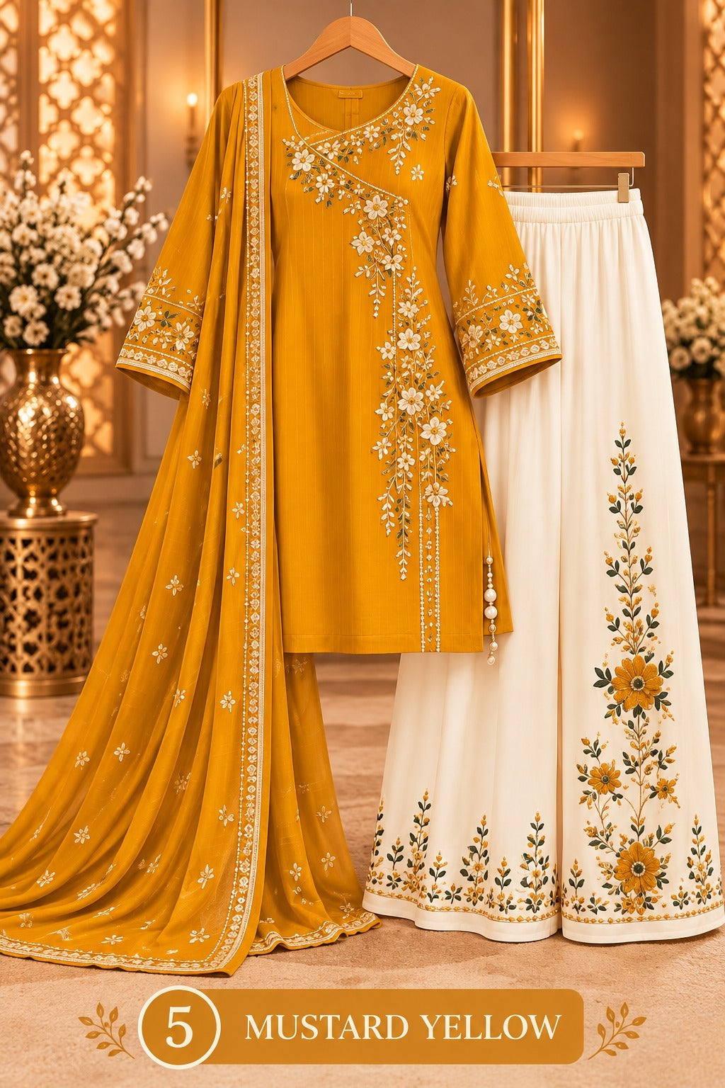 Women’s Floral Embroidered Kurta Palazzo Set with Dupatta