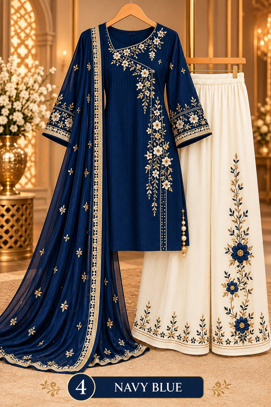 Women’s Floral Embroidered Kurta Palazzo Set with Dupatta