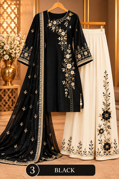 Women’s Floral Embroidered Kurta Palazzo Set with Dupatta