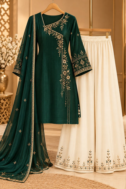 Women’s Floral Embroidered Kurta Palazzo Set with Dupatta